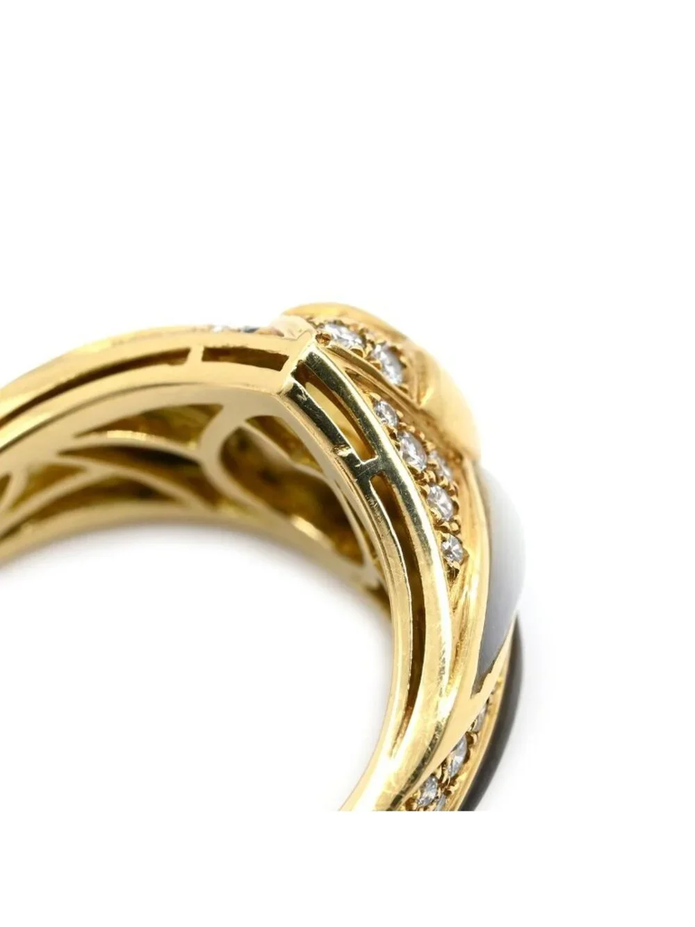 Bvlgari Ring Naturalia Diamond White Gold 18k Pave Colored Stone Black